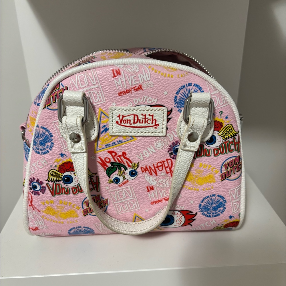 Von Dutch Pink and White Mini Bag with Graphic Design